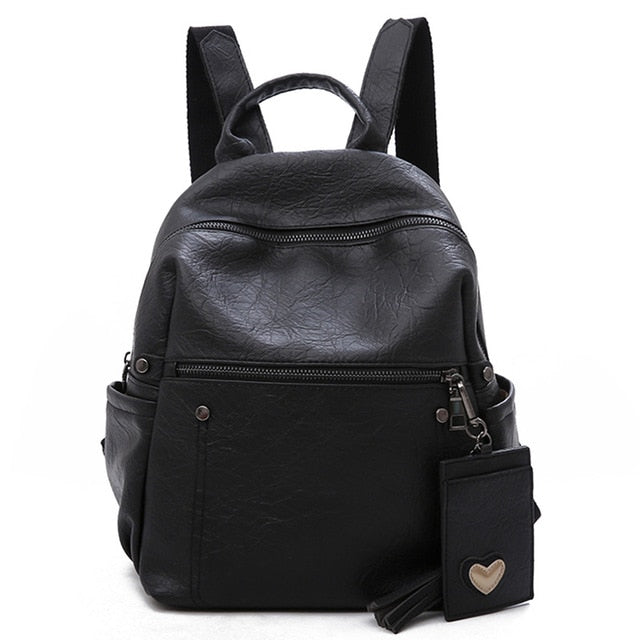 Women Leather Backpack Teenage Girls School Bag