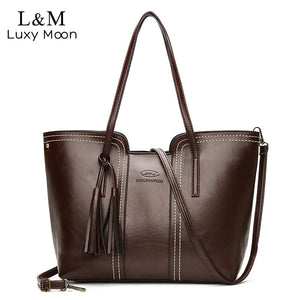 Hot Women's Leather Handbags Luxury Lady Hand Bags With Purse Pocket Female Tassel Messenger bag Big Tote Bag Sac a Main XA214H