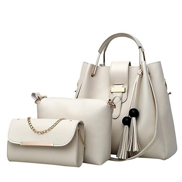 Puimentiua Women 3Pcs/Set Handbags PU Leather Shoulder Bags