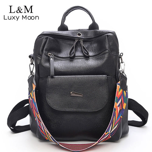 Vintage Women Backpack School Colorful Strap Leather Bags
