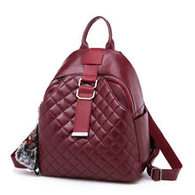 Load image into Gallery viewer, Leather Anti theft Backpack Women Bagpack Diamond Lattice Backpacks