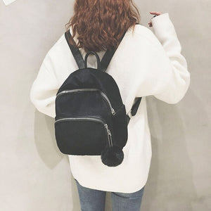 Women Backpack Schoolbag Corduroy Cute Pompom Backpack