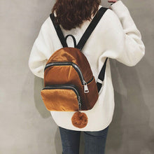 Load image into Gallery viewer, Women Backpack Schoolbag Corduroy Cute Pompom Backpack