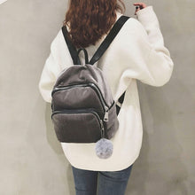 Load image into Gallery viewer, Women Backpack Schoolbag Corduroy Cute Pompom Backpack