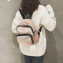 Load image into Gallery viewer, Women Backpack Schoolbag Corduroy Cute Pompom Backpack