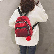 Load image into Gallery viewer, Women Backpack Schoolbag Corduroy Cute Pompom Backpack