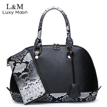 Load image into Gallery viewer, Fashion Shell Leather Handbag Female Big Capacity Ladies Tote Bag Luxury Women Serpentine Patchwork Shoulder Bag sac main XA218H